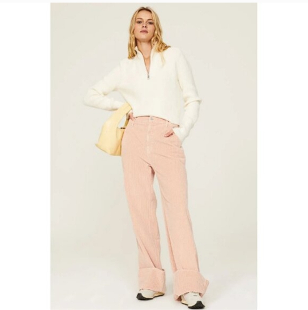 7 For All Mankind Pink Corduroy EASY TROUSER Contemporary Career Preppy Fall 25